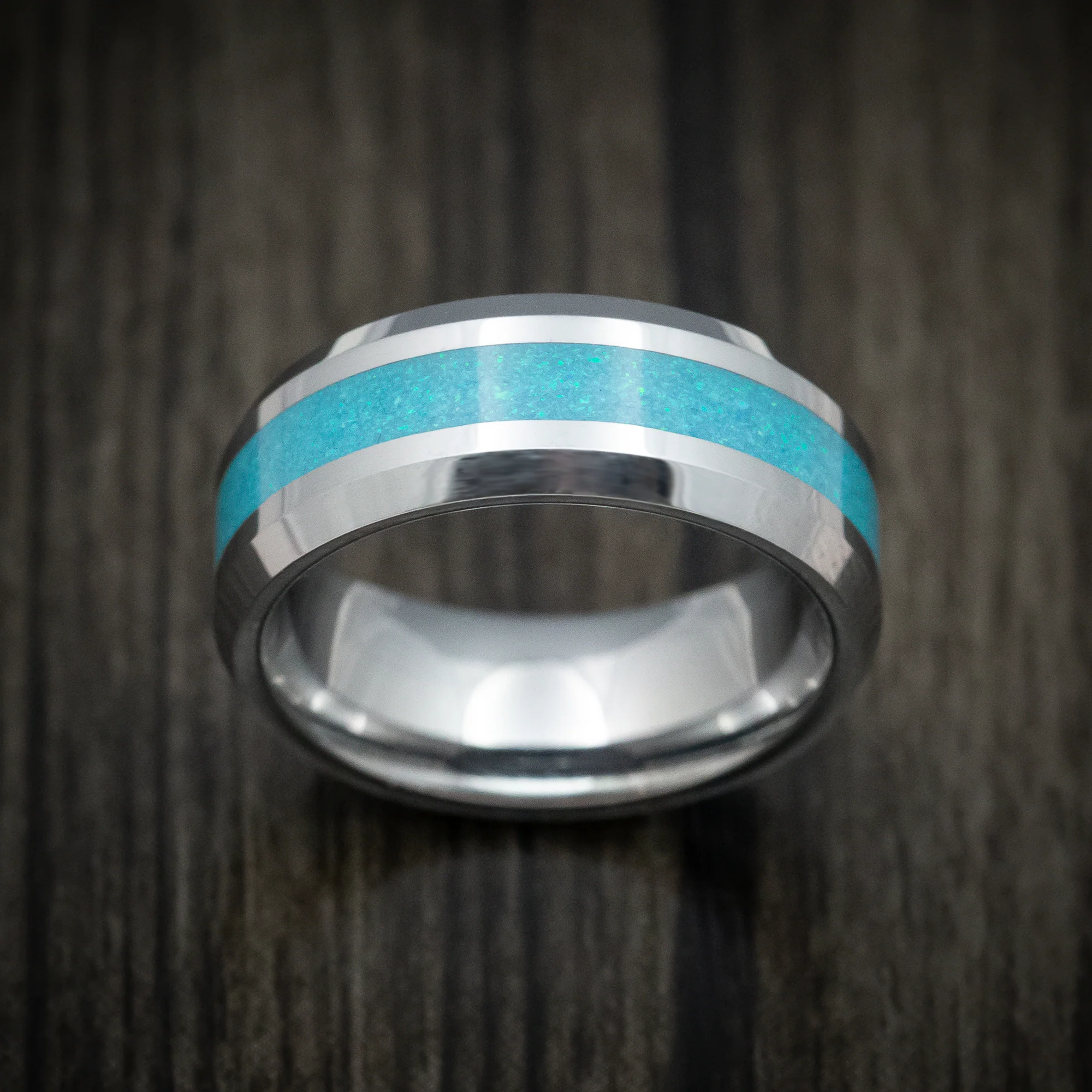 Tungsten Men's Ring with Opal Inlay Band - Image 2