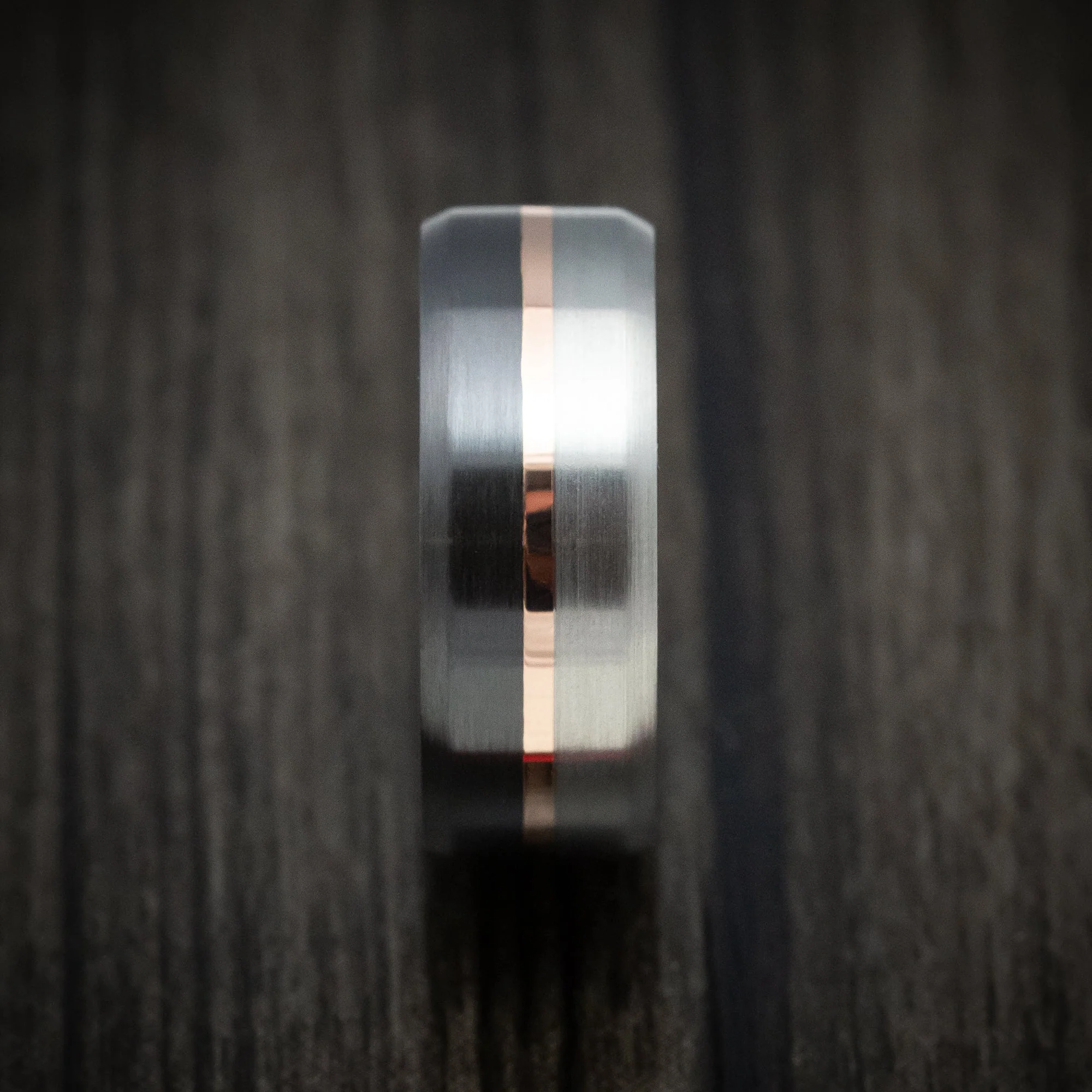 Two-Tone Black and Silver Titanium with 14k Gold Inlay Custom Men's Ring - Image 3