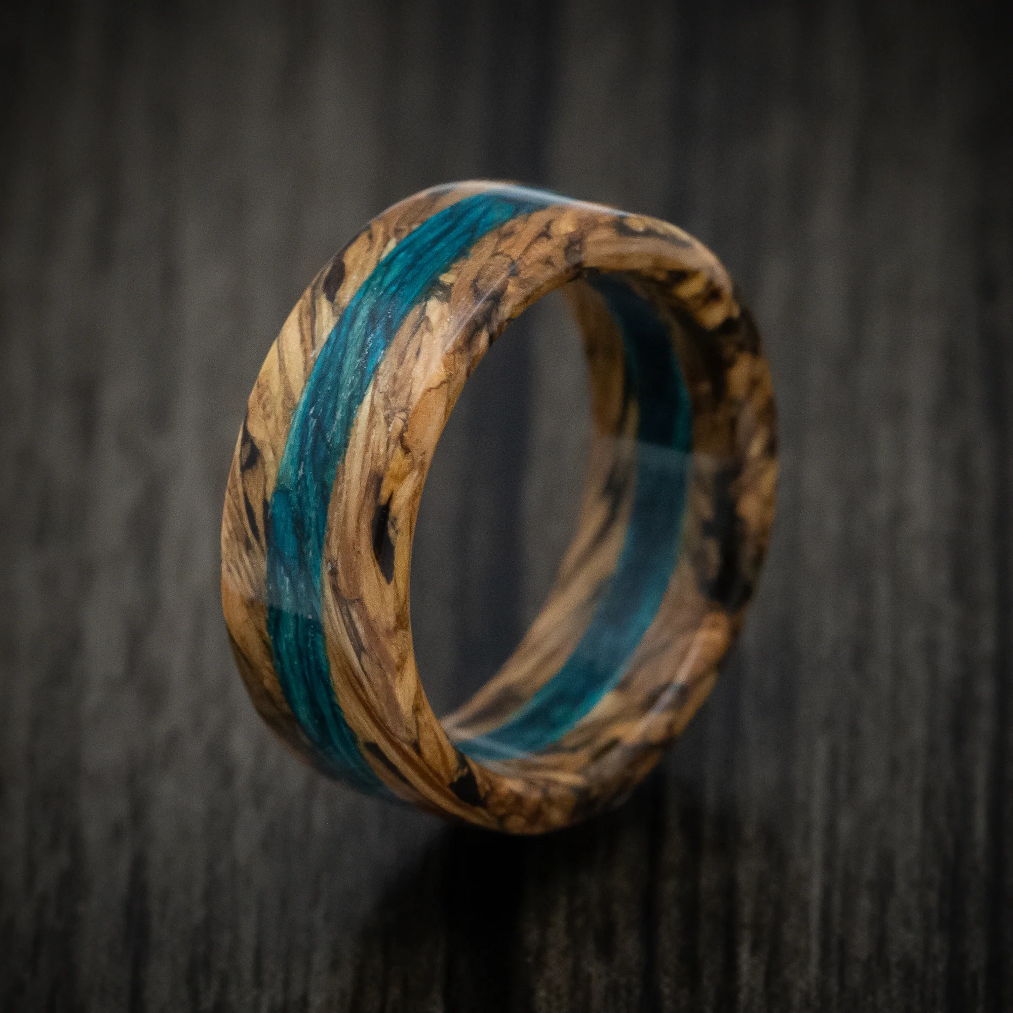 Whiskey Barrel Wood and Blue Hickory Wood Marbled Wood Men's Ring Custom Made Band - Image 4