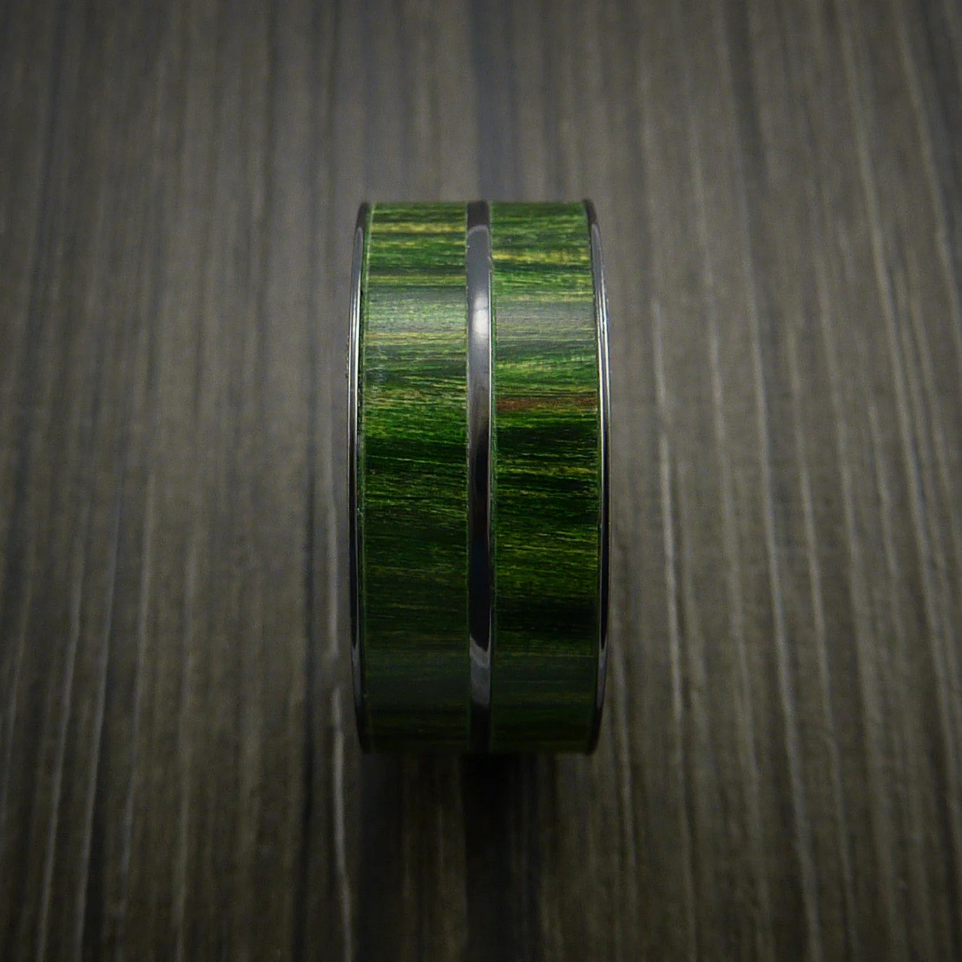 Black Titanium or Black Zirconium Custom Men's Ring Inlaid with Jade Wood - Image 4