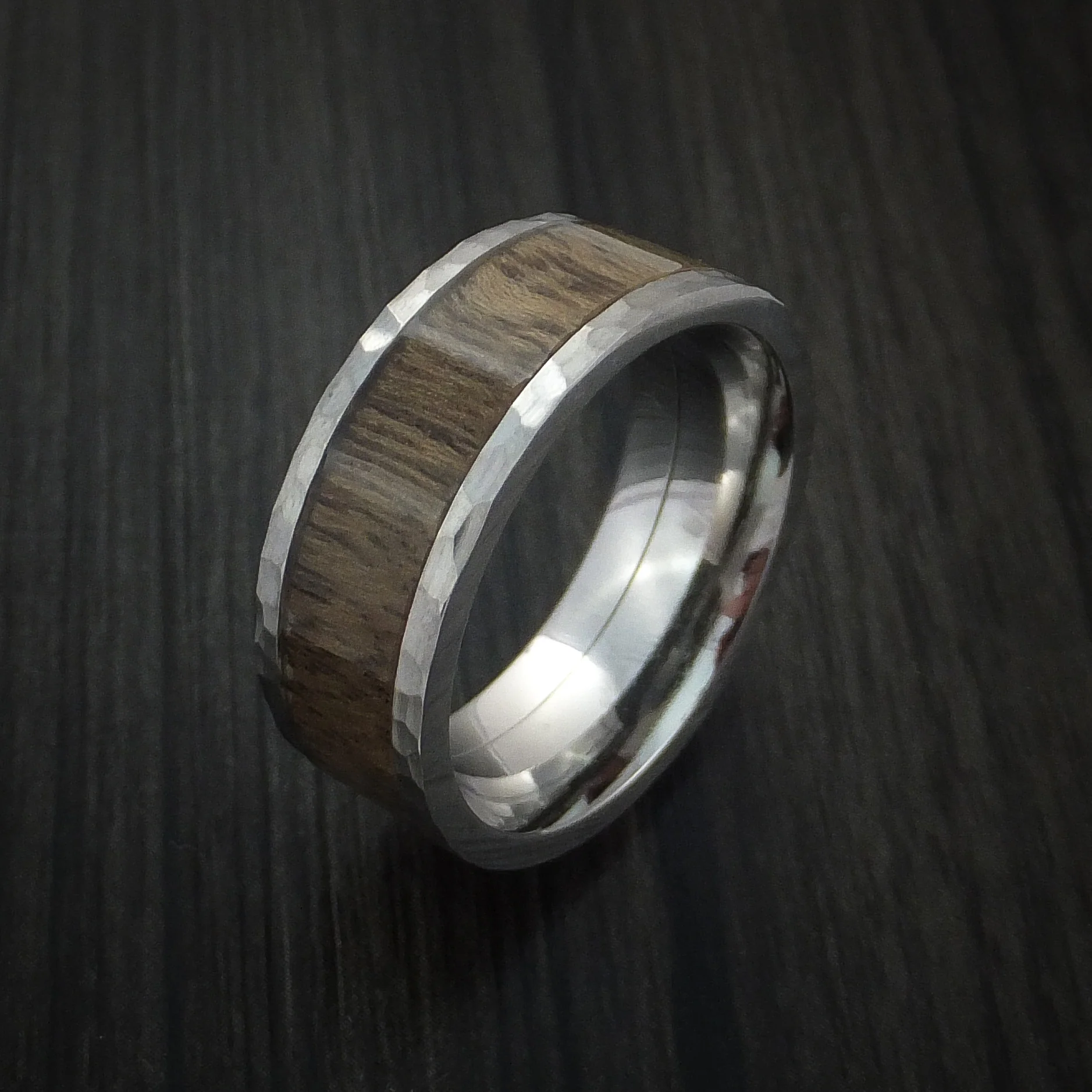 Hammered Titanium Men's Ring Inlaid with Desert Ironwood Burl Custom Made - Image 3