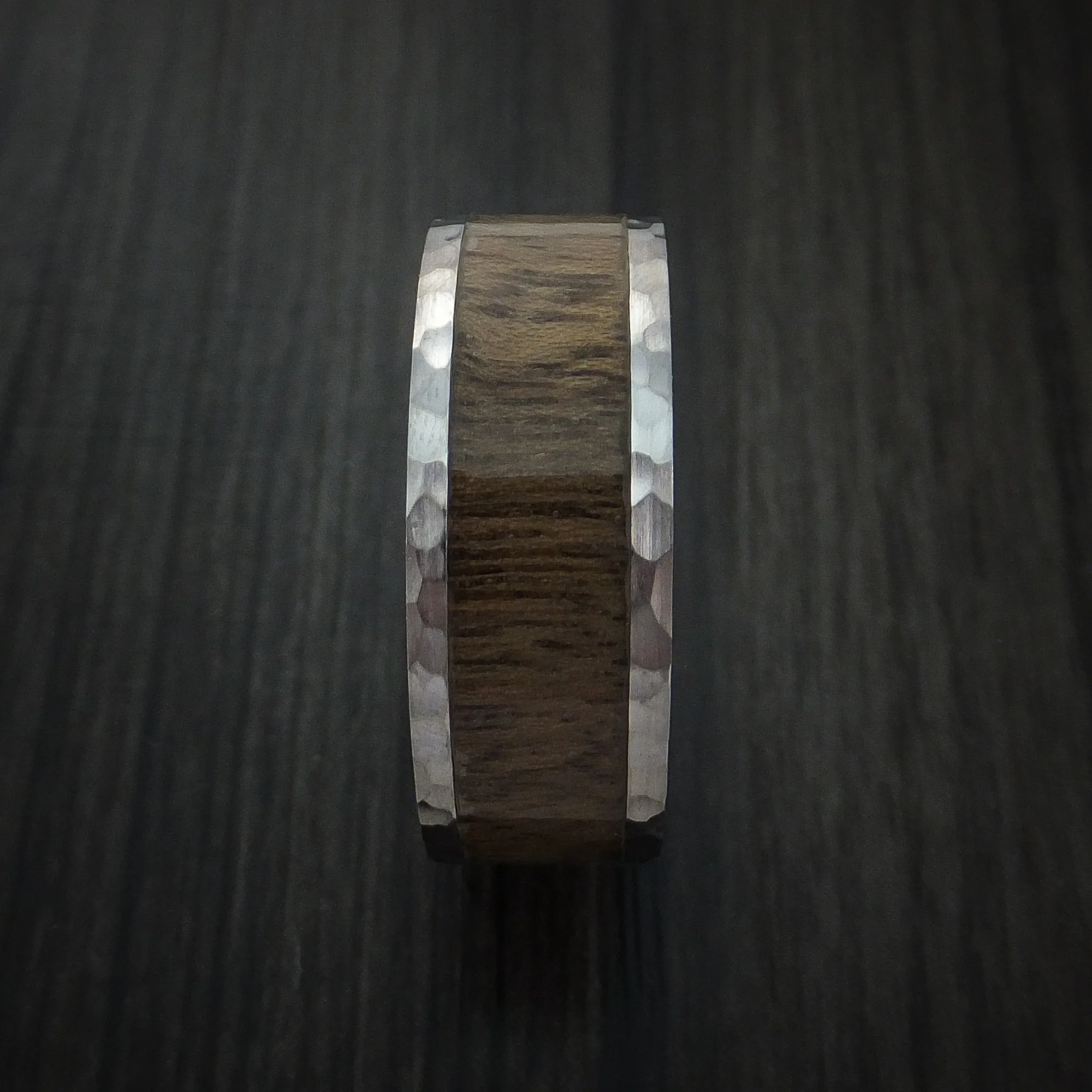 Hammered Titanium Men's Ring Inlaid with Desert Ironwood Burl Custom Made - Image 4