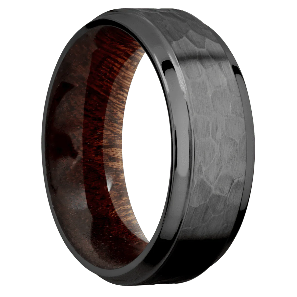 Zirconium + Hammer , Polish Finish + Sapele